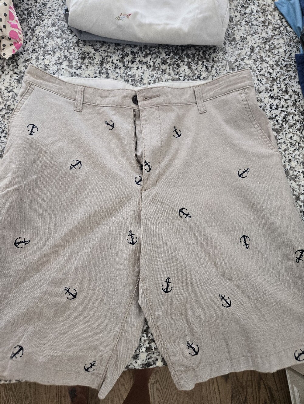 Dockers Beige Anchor Embroidered Flat Front Shorts